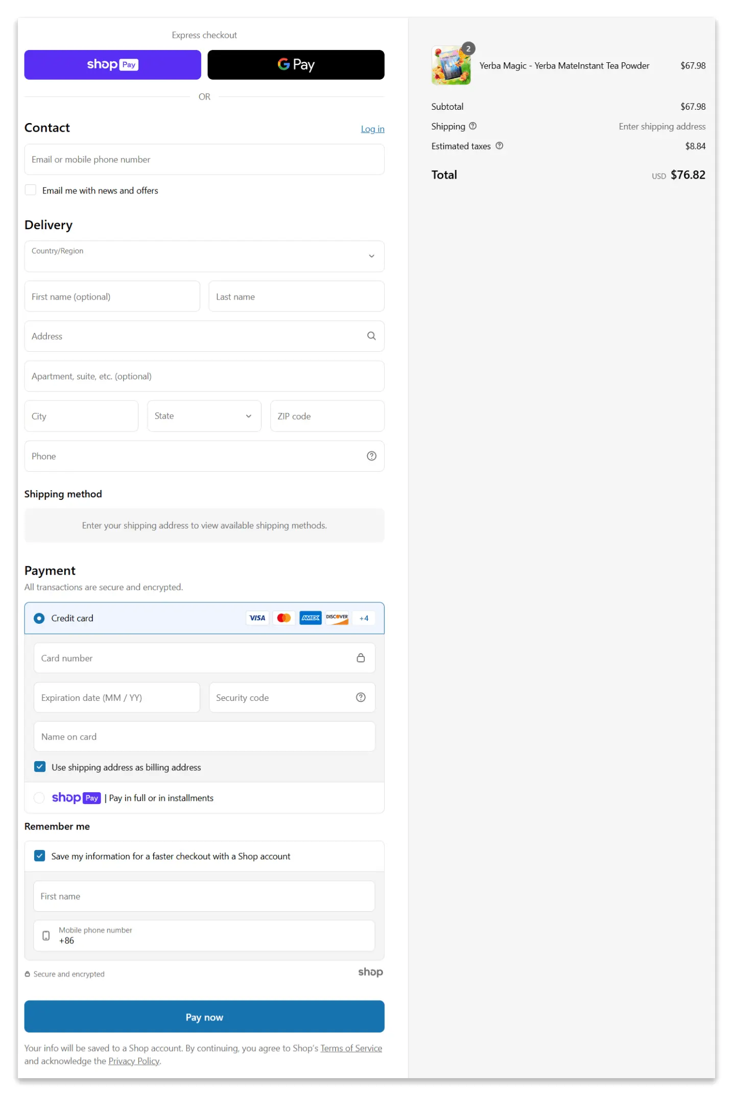 Yerba Magic secure checkout page